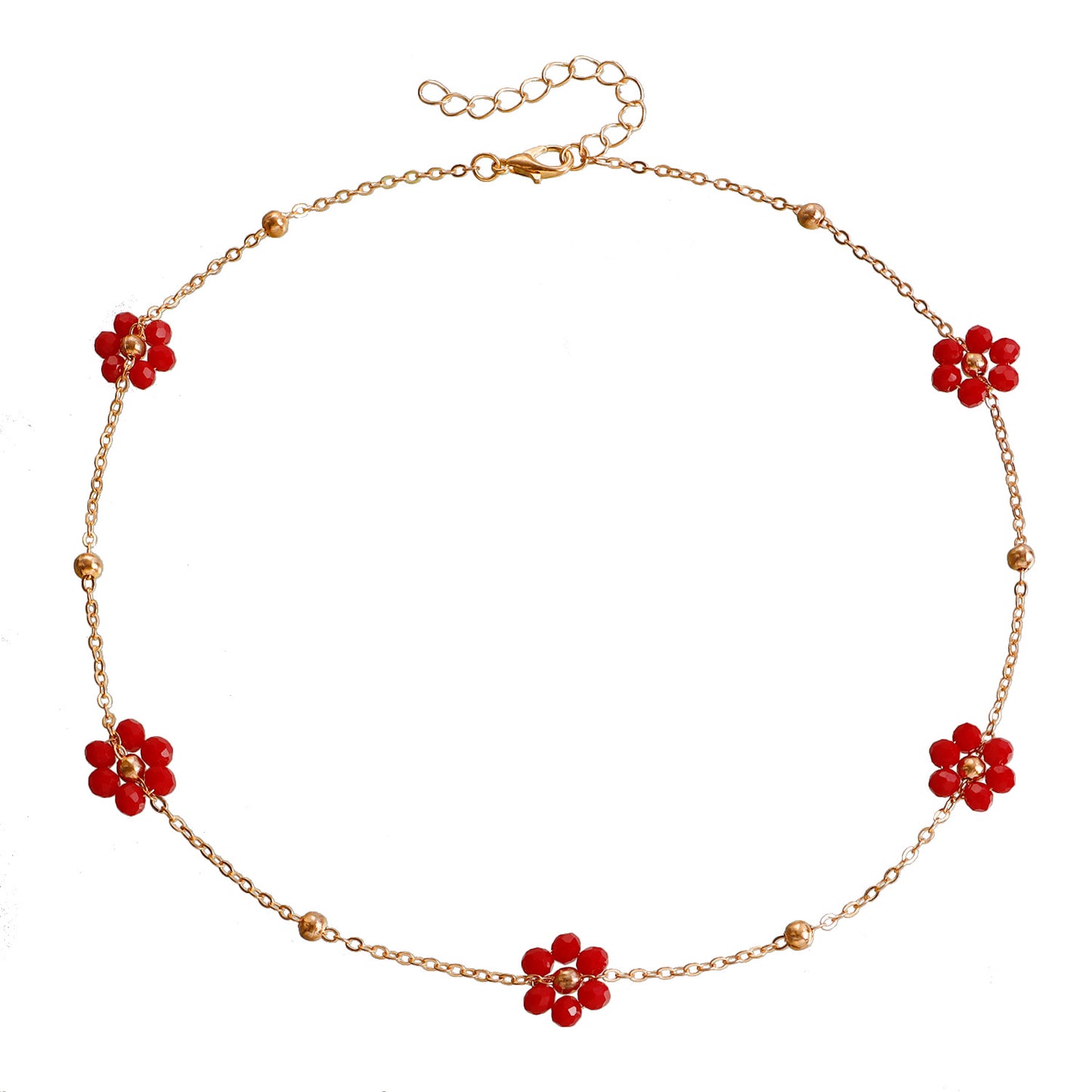 Bohemian Floral Crystal Beaded Necklace for Women with Daisy Design Alloy Pendant and Plated Finish