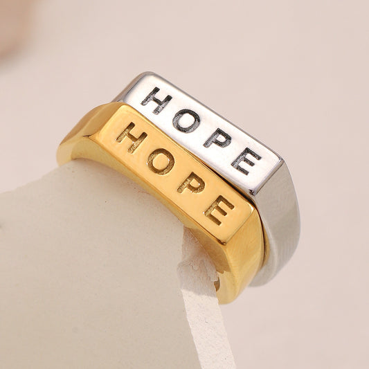 Minimalist Letter-Shaped Stainless Steel Ring with 18K Gold Plating for Women