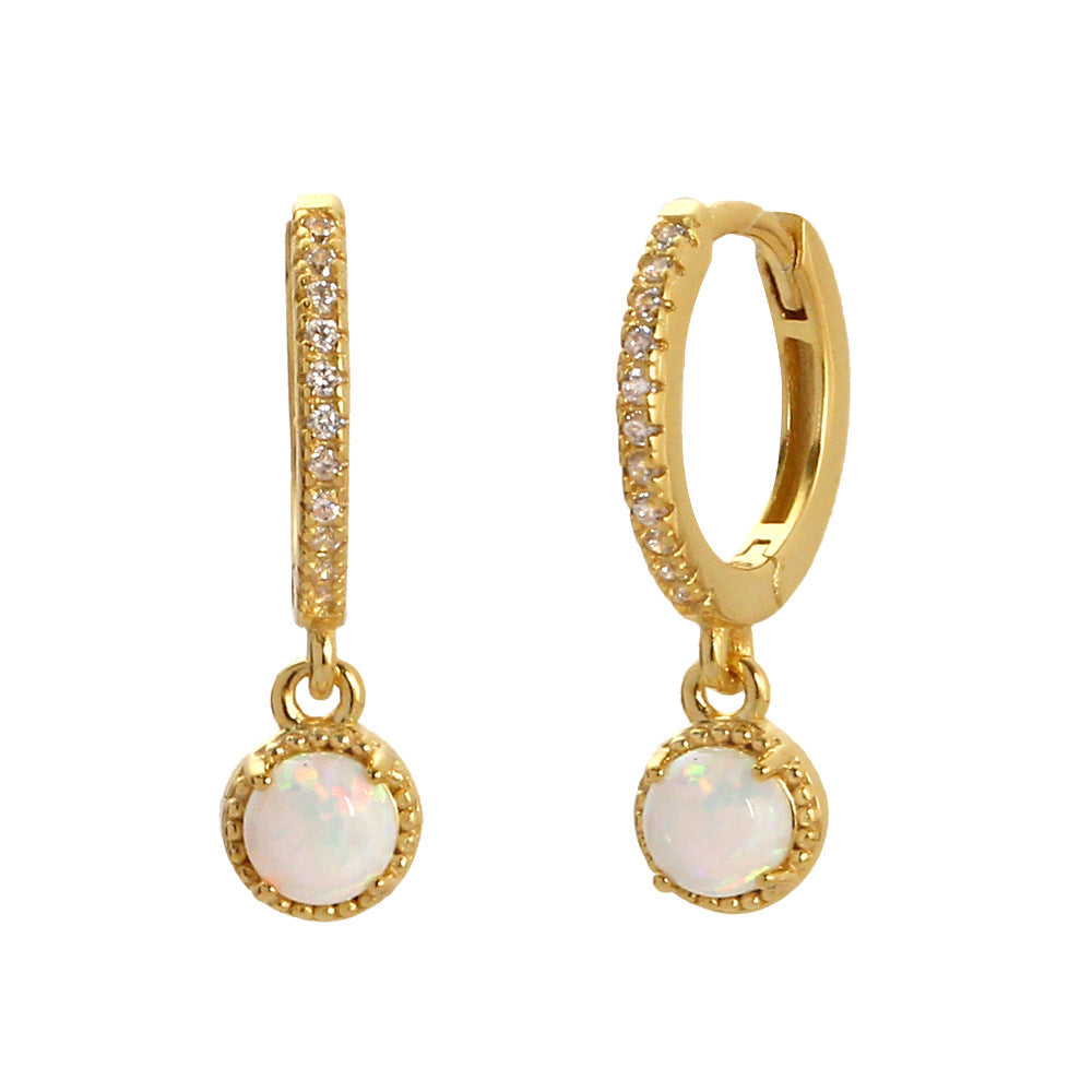 Luxury Elegant 925 Sterling Silver Plated Round Geometric Opal Hoop Earrings