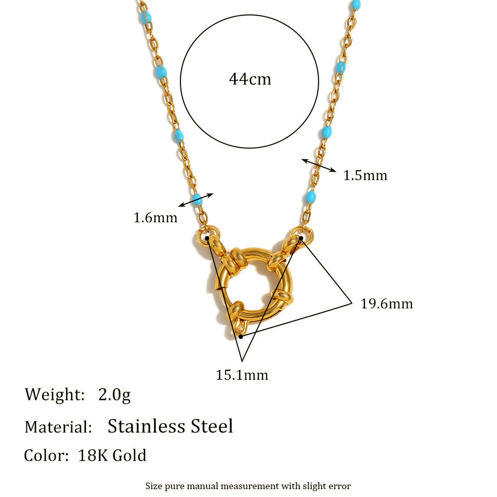 Collana con Pendente Geometrico Stile Bohemien da Donna in Acciaio Inossidabile con Placcatura in Oro 18K e Finitura Smaltata
