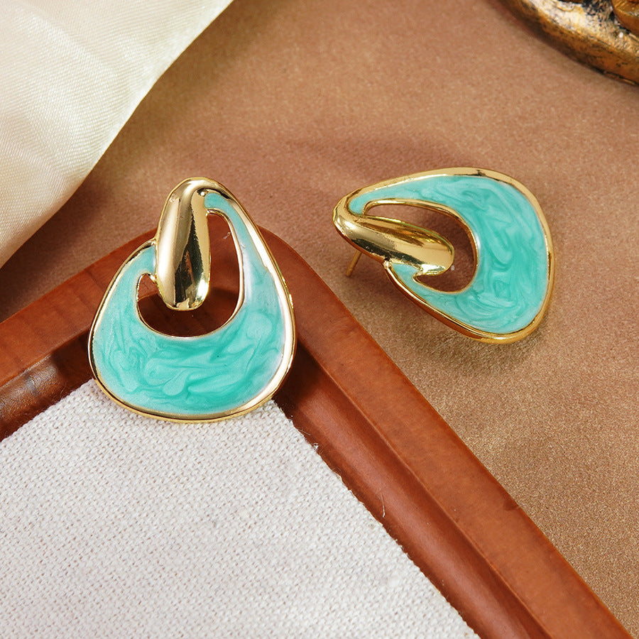Sweet Geometric Drip Oil Stainless Steel Earrings for Women