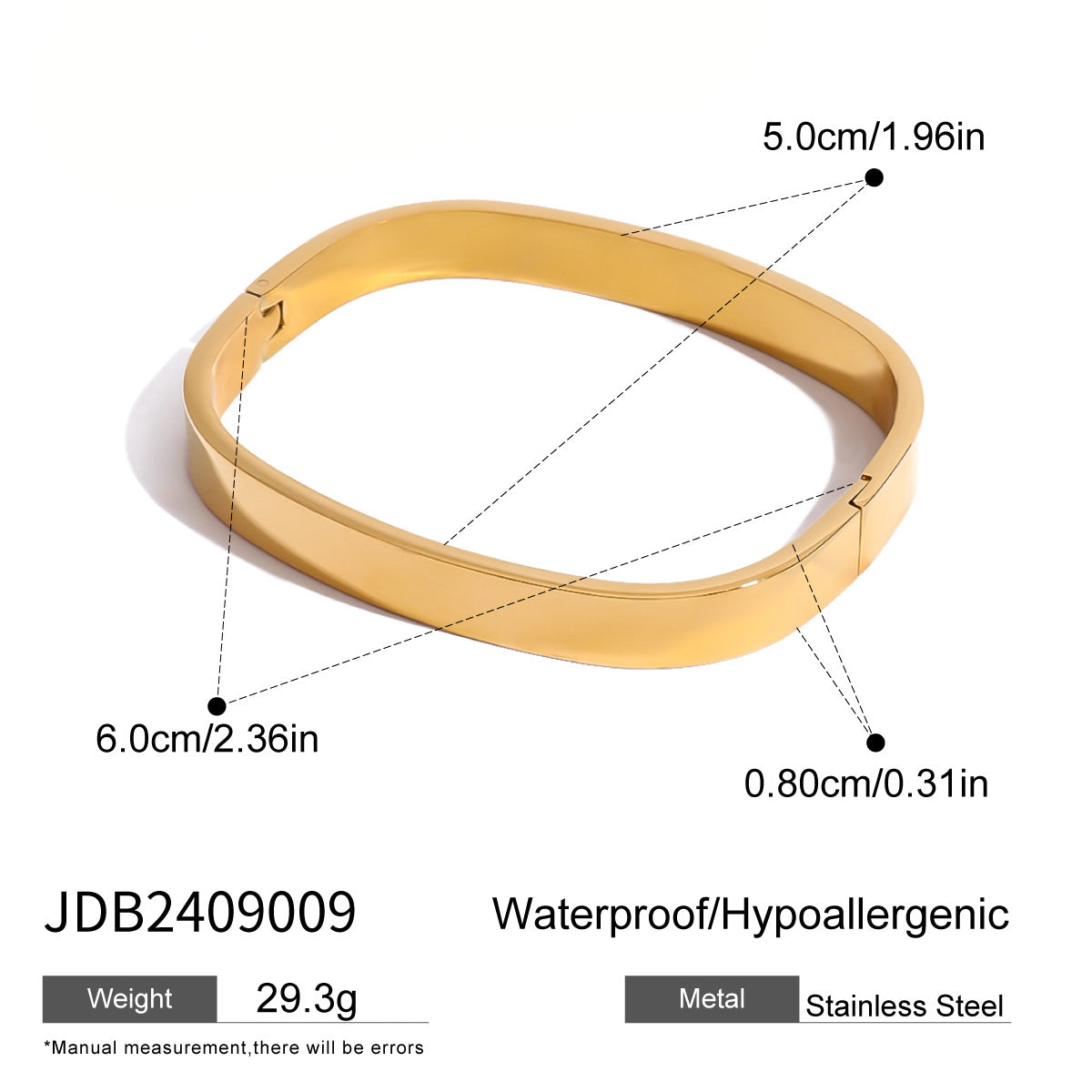 Bracciale a Polsino Minimalista Quadrato in Acciaio Inossidabile con Finitura Placcata per Uomo e Donna