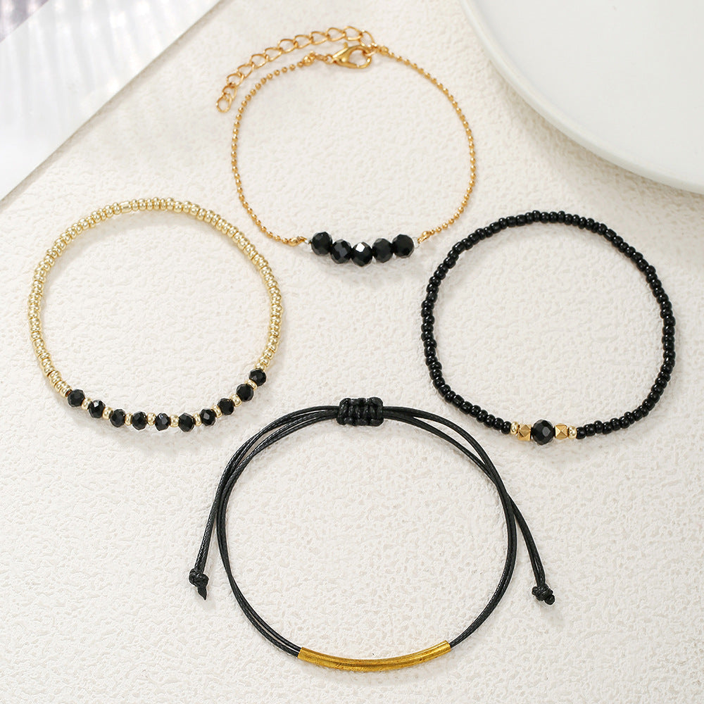 Geometric Cross Crystal Inlay Alloy Glass Bead Bracelet