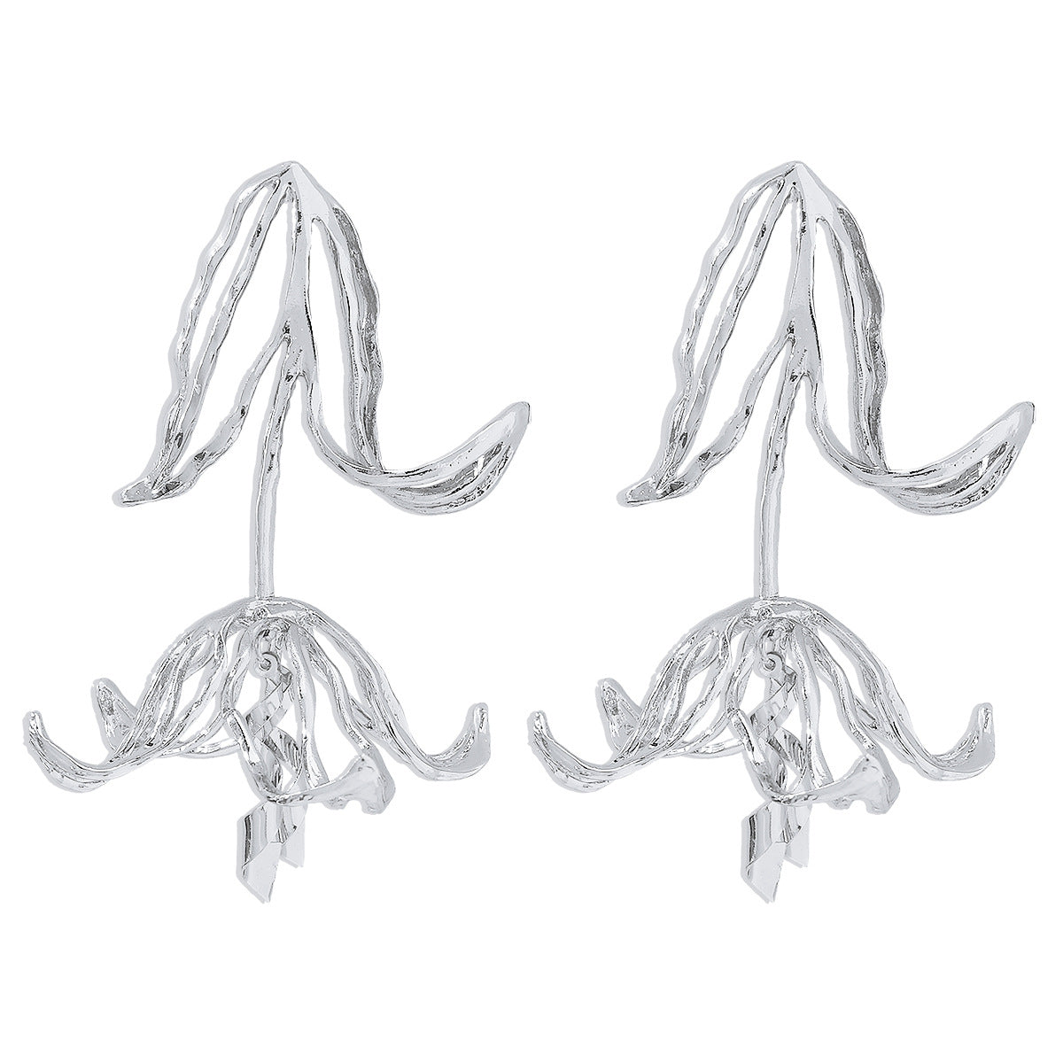 Pendientes geométricos en forma de tulipán de aleación con acabado galvanizado para mujer, estilo dulce y atrevido
