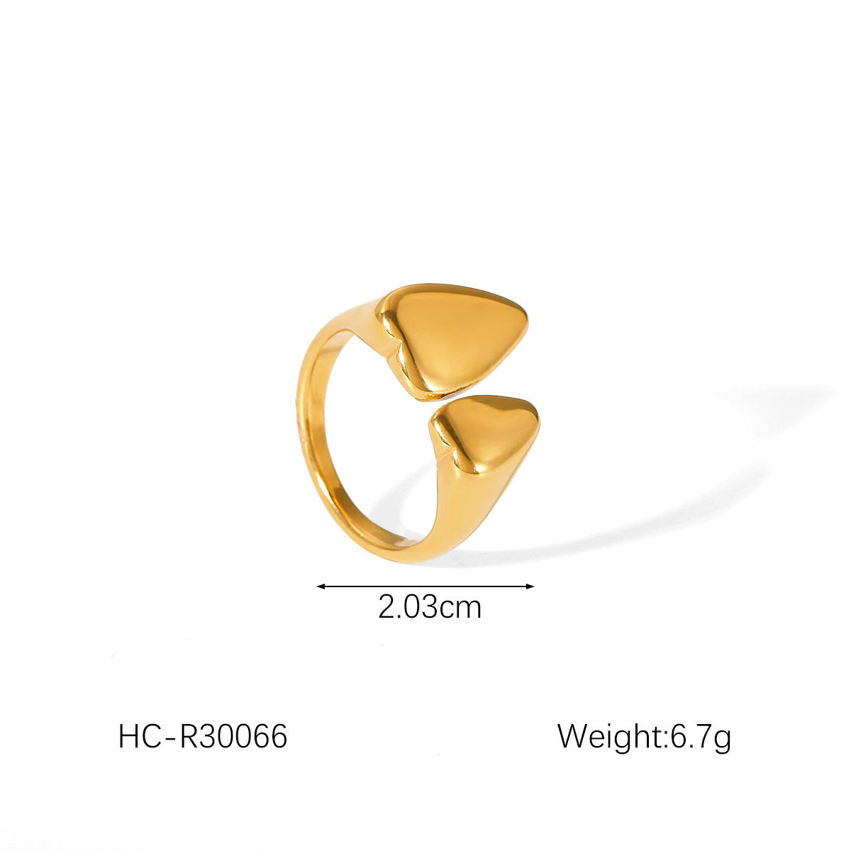 Anello aperto da donna in acciaio inossidabile placcato oro 18 carati a forma di cuore geometrico alla moda