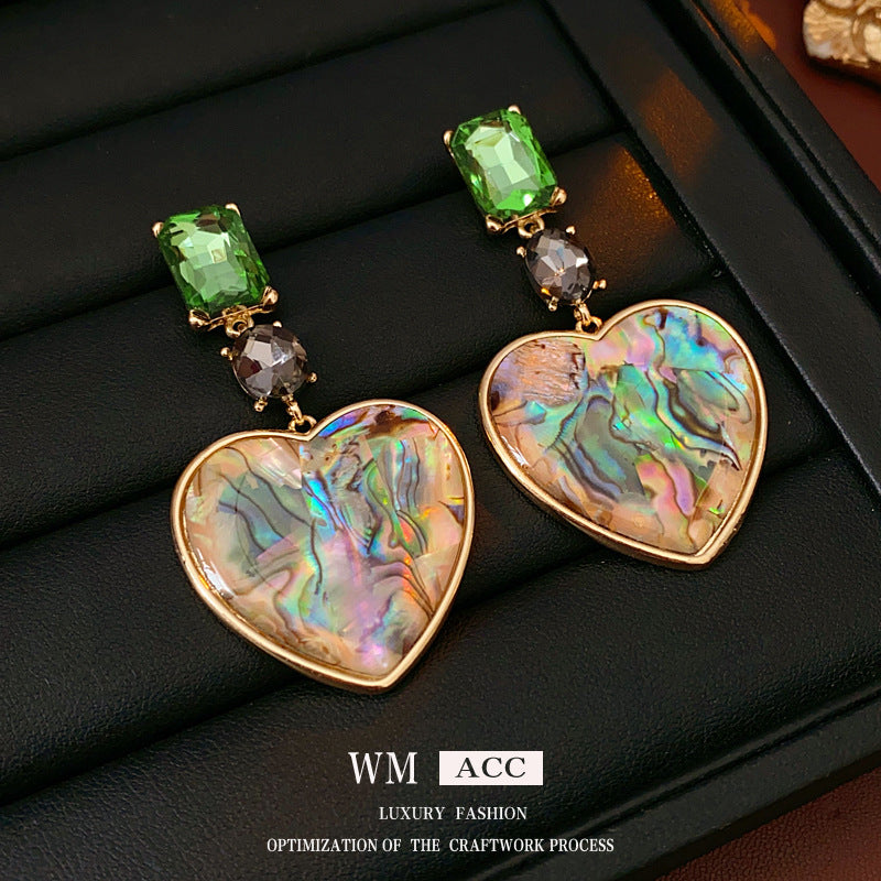 Orecchini a perno vintage a forma di cuore in acrilico con intarsio di strass, stile artistico retrò, con perni in acciaio inossidabile