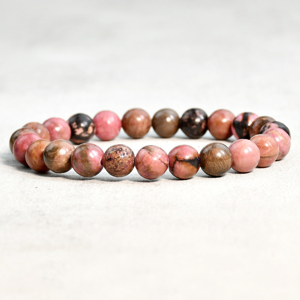 Minimalist Geometric Natural Agate Tourmaline Pink Crystal Beaded Bracelet Unisex Handmade Jewelry