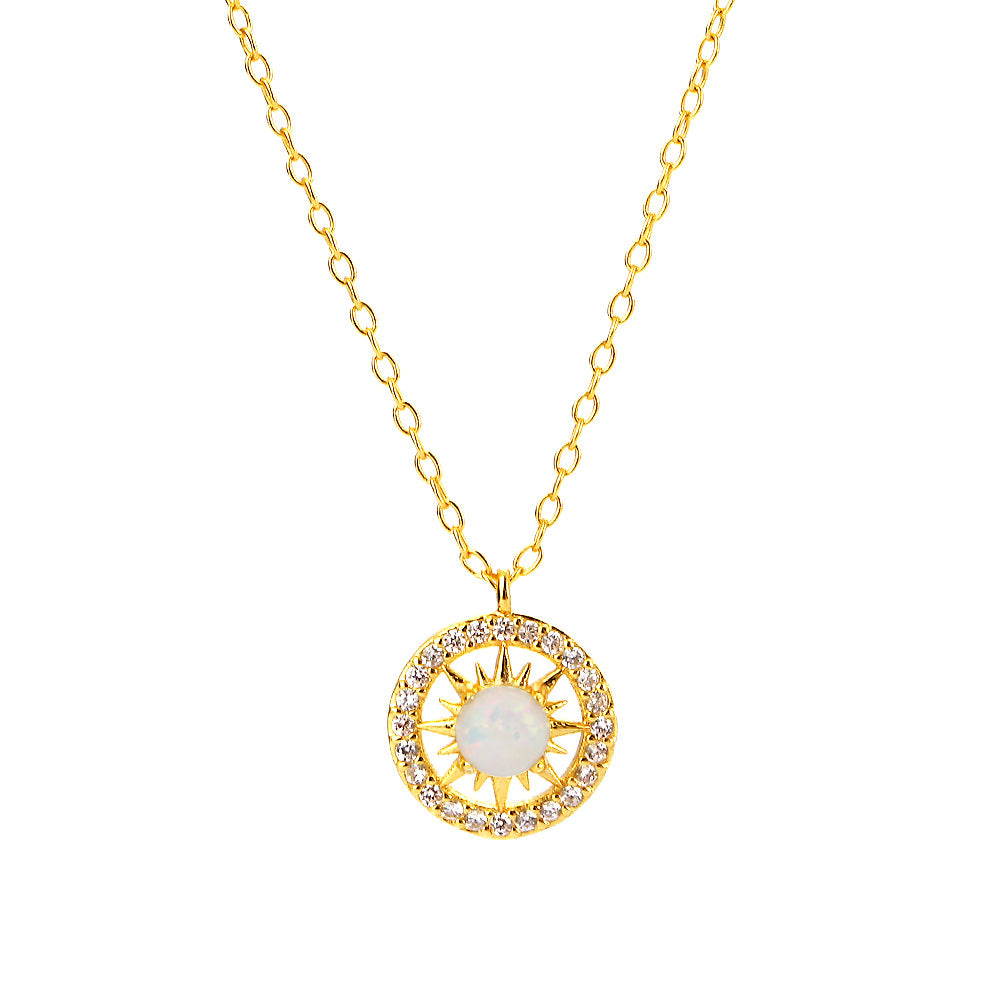 Collana da donna placcata in argento sterling 925 con opale e diamante a forma di stella geometrica