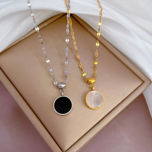 Geometric Mother-of-Pearl Plated Titanium Steel Collar Chain for Women Floral Accent