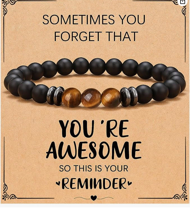 Men's Hand-woven Matte Tiger's Eye Geometric Bracelet with Magnetic Spacer