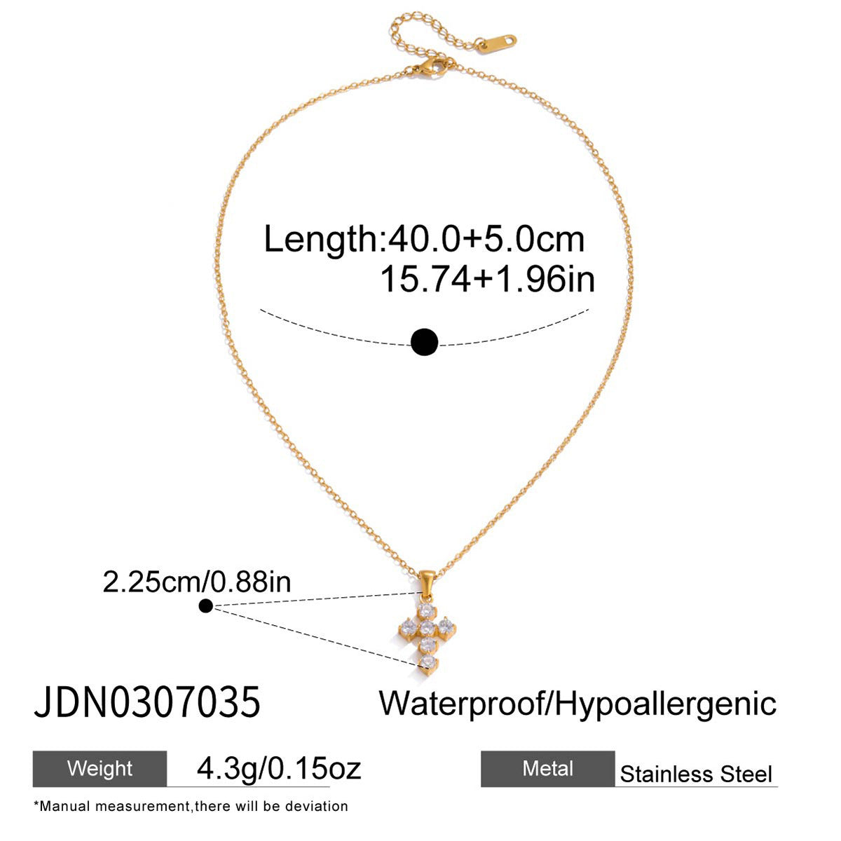 Minimalist Geometric Cross Cubic Zirconia PVD Stainless Steel Necklace for Women