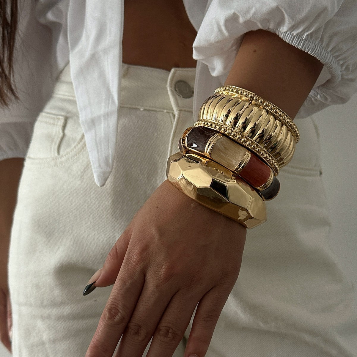 Vintage Geometric Enamel Plated Alloy Cuff Bracelet