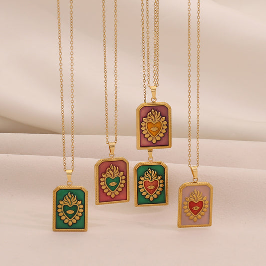 Collana Pendente Tarocchi a Cuore Alla Moda in Acciaio Inossidabile con Finitura Smaltata da Donna