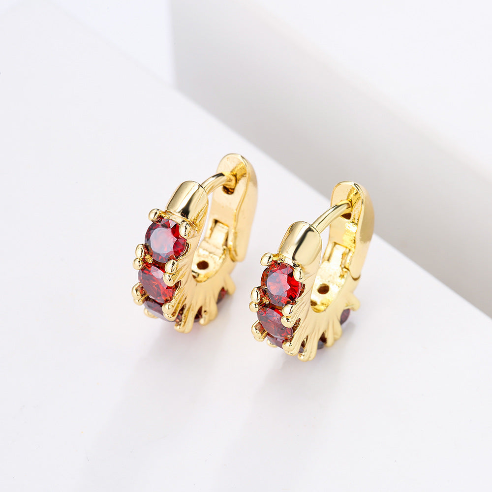 Minimalist Geometric Copper Earrings with 18K Gold Plating and Micro-Pavé Zirconia for Women