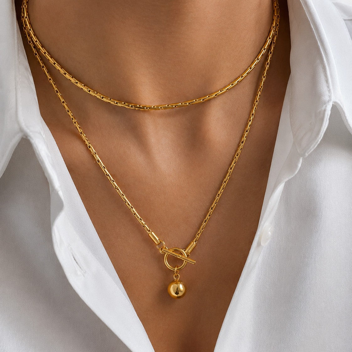 Hip-hop Minimalist Geometric Stainless Steel Pendant Necklace with 18K Gold Plated Chain OT Clasp for Women