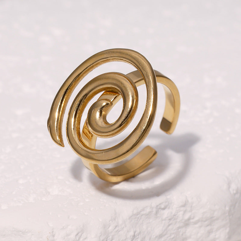 Minimalist Geometric Spiral Design Stainless Steel Ring with 18K Gold Plating for Women