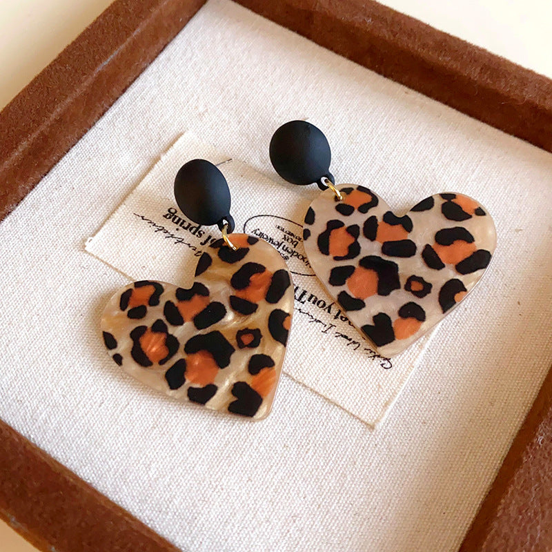 Vintage-Style Geometric Round Hoop Earrings for Women with Alloy Base Plated in Silver Tone Enamel Leopard Print and Rhinestone Inlay