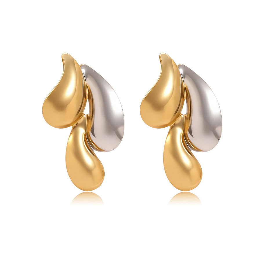 Luxury Casual Geometric Gold Plated Stainless Steel Earrings Two-Tone Design for Women
