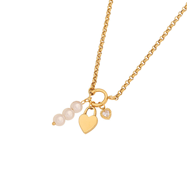 Elegant Heart Floral Stainless Steel Plated Necklace with Cable Chain Charm Bar for Women