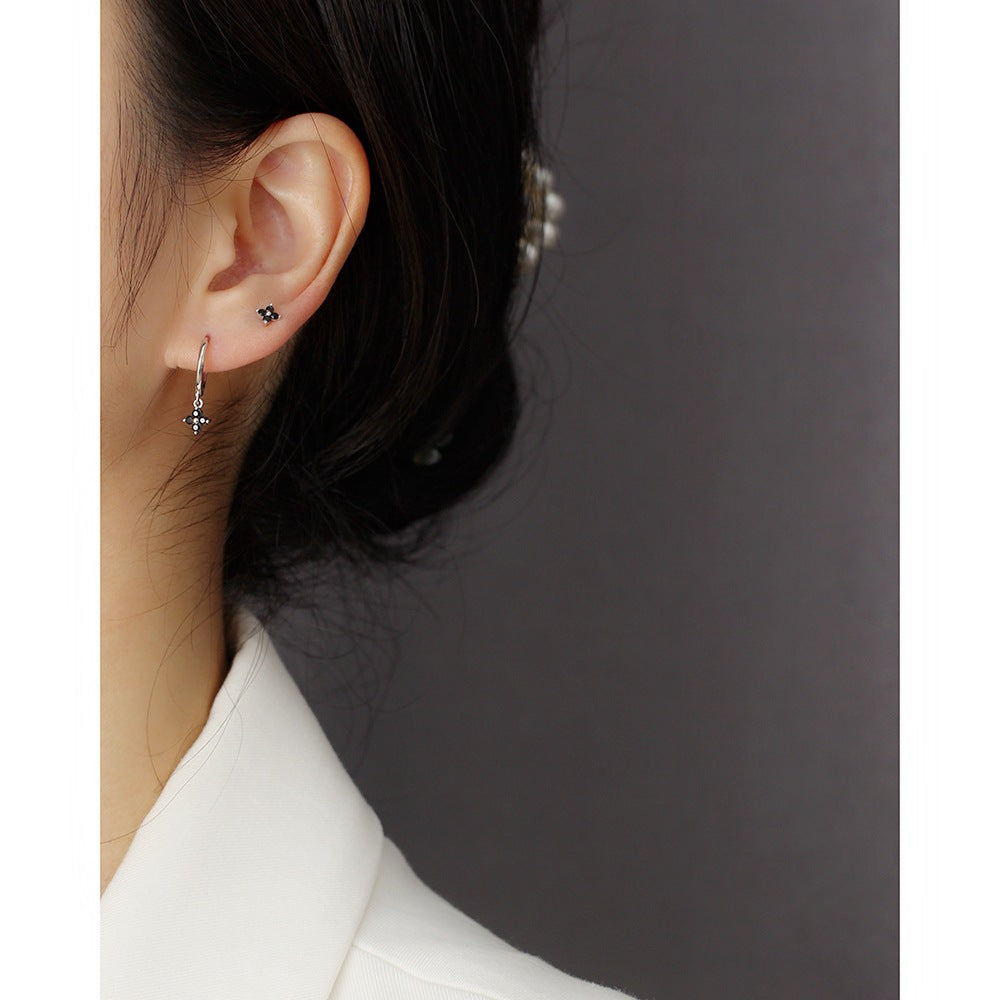 Minimalist Sweet 925 Sterling Silver Inlaid Rhinestone Floral Stud Earrings