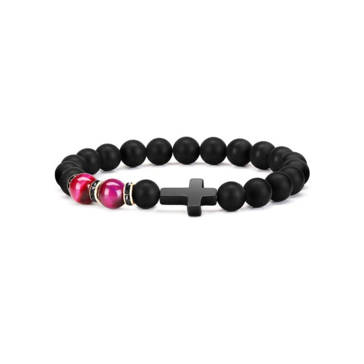 Matte Glass Cross Beaded Bracelet for Men