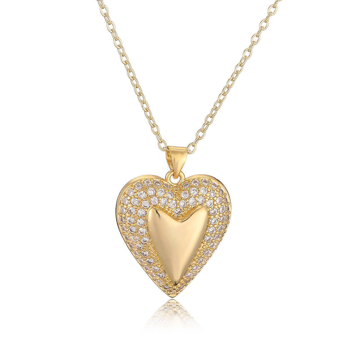 Minimalist Heart-Shaped Copper Pendant Necklace with Gold Plating and Zircon for Women