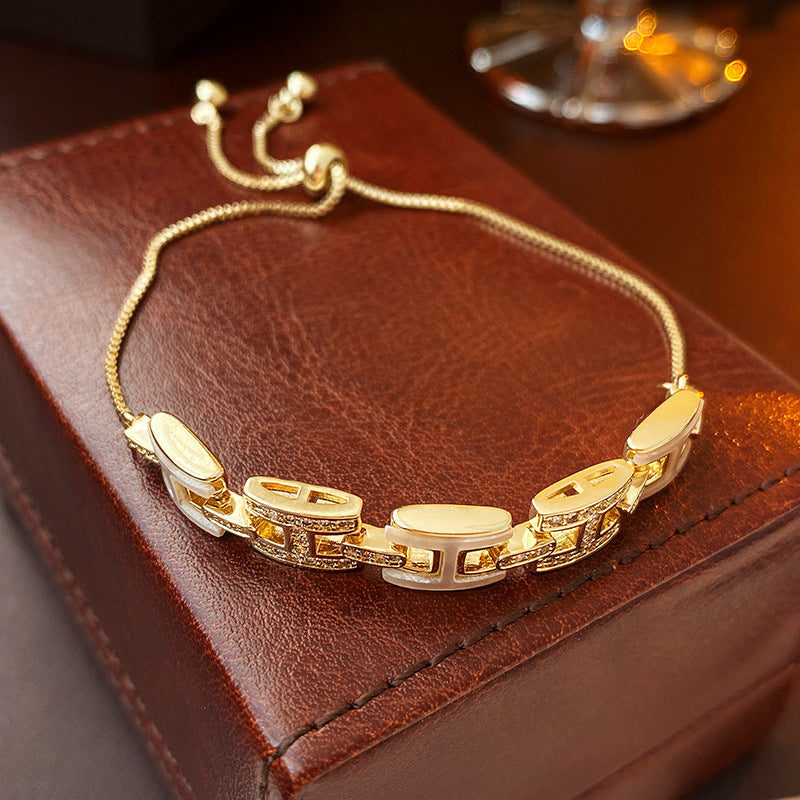 Vintage Luxury Floral Rhinestone Inlay Plated Brass Bracelet for Women