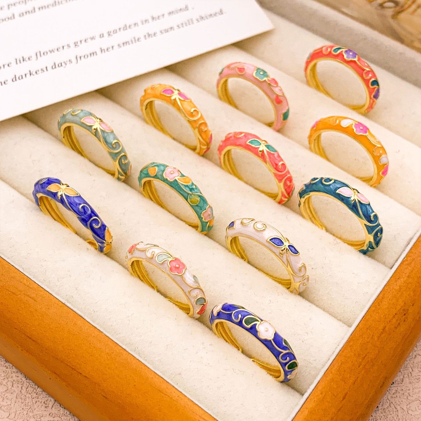 Sweet Elegant Gold Plated Enamel Floral Alloy Ring for Women