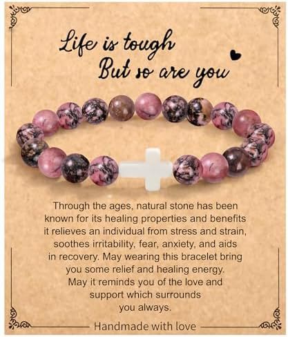 Minimalist Zebra Print Cross Natural Stone Beaded Bracelet Unisex