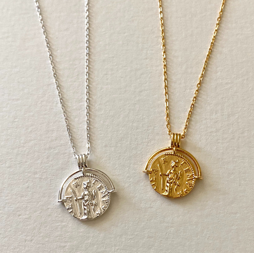 Elegant Minimalist Oval Pendant Necklace in 925 Sterling Silver with Character Design on Beaded Chain