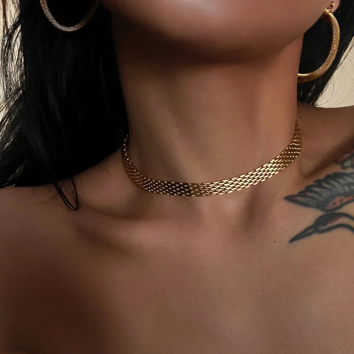 Geometric Plated Stainless Steel Titanium Steel Necklace and Bracelet Set for Women