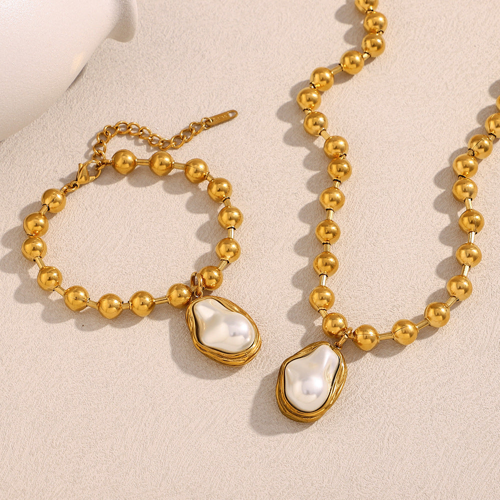 Fashion Baroque Pearl Bracelet with Stainless Steel Beads and 18K Gold Plating for Women