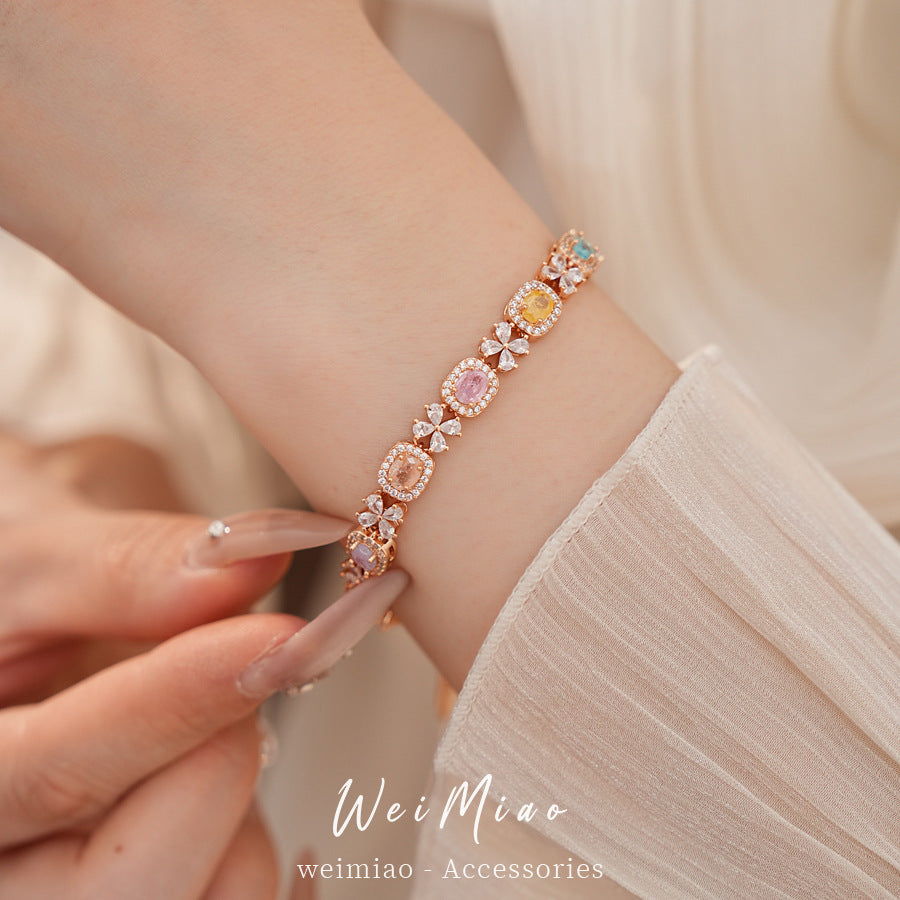 Luxury Elegant Square Floral Brass Bracelet with Cubic Zirconia Inlay for Women