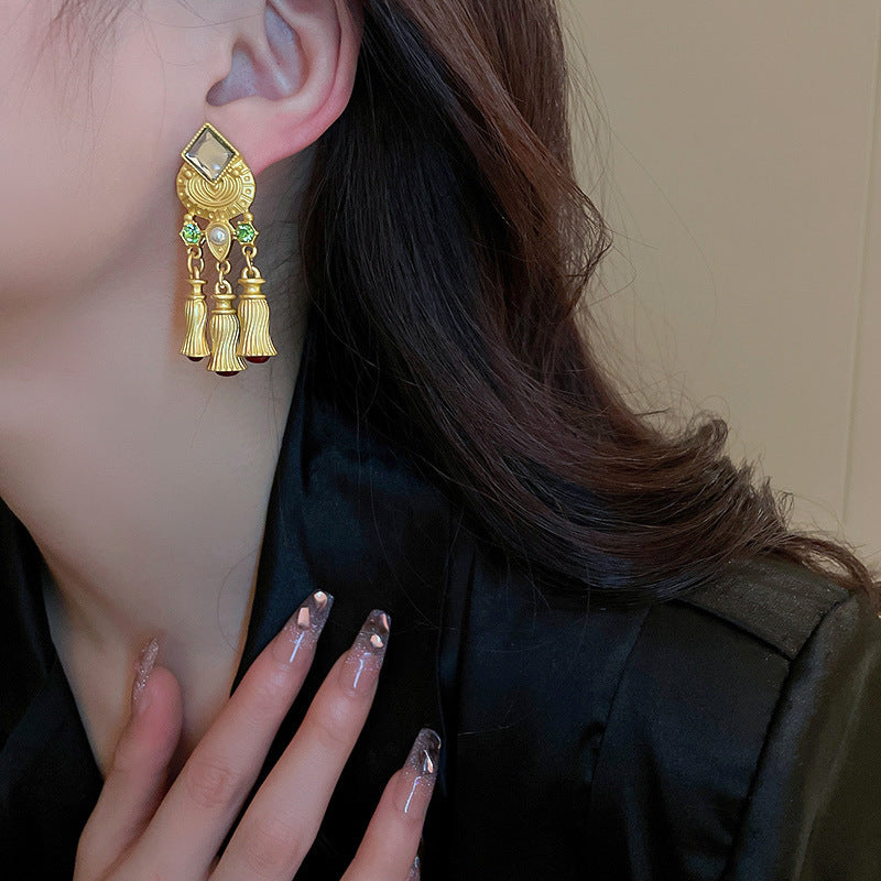 Vintage Floral Leaf Tassel Earrings in Copper for Women