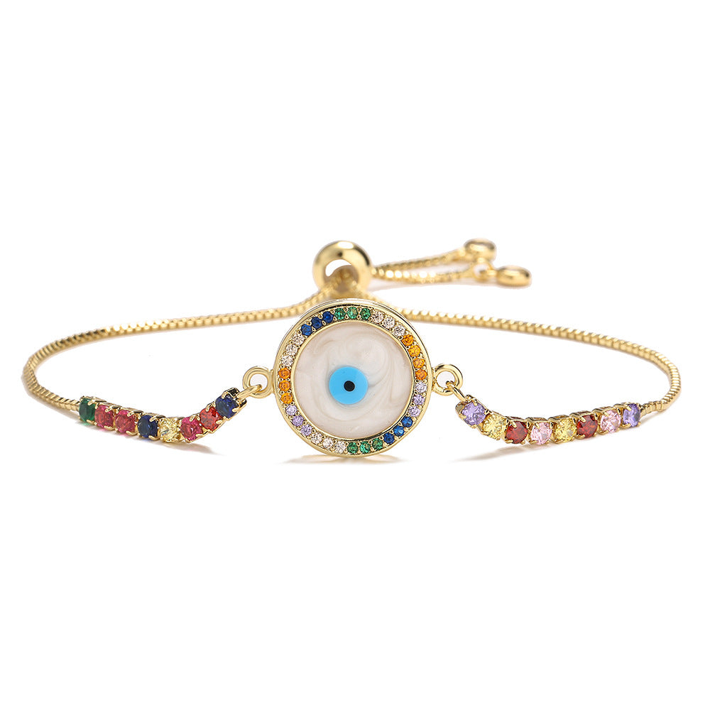 Geometric Eye-Shaped Copper Bracelet for Women with Micro-Pave Cubic Zirconia, Minimalist and Trendy Style