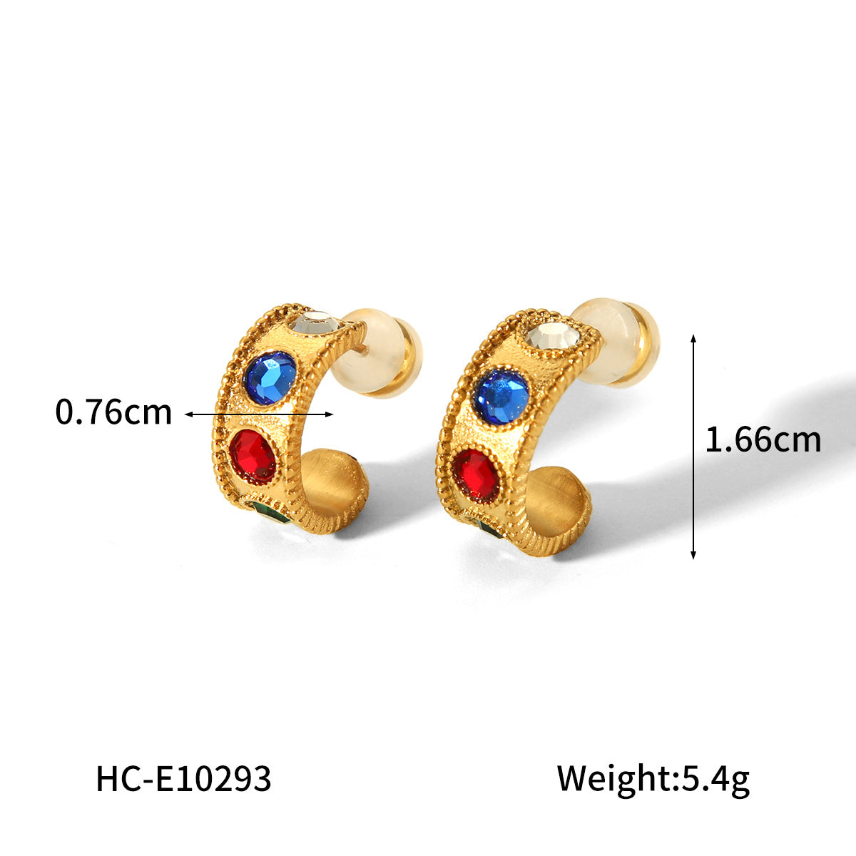 Minimalist Geometric C-Shaped Stainless Steel Earrings with Zircon Inlay Plated in 18K Gold for Women