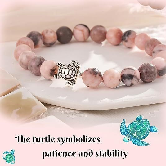 Sweet Matte Plated Zinc Alloy Turtle Turquoise Round Bead Bracelet Unisex