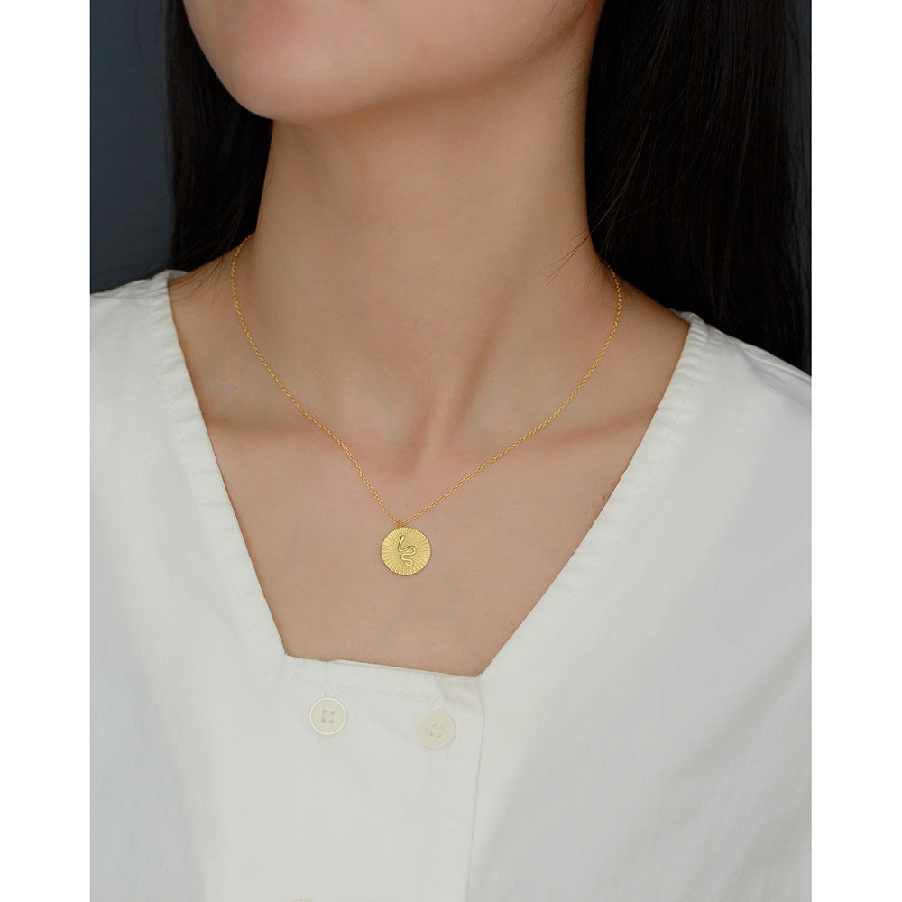 Minimalist 925 Sterling Silver Round Snake Pendant Necklace with Cable Chain for Women