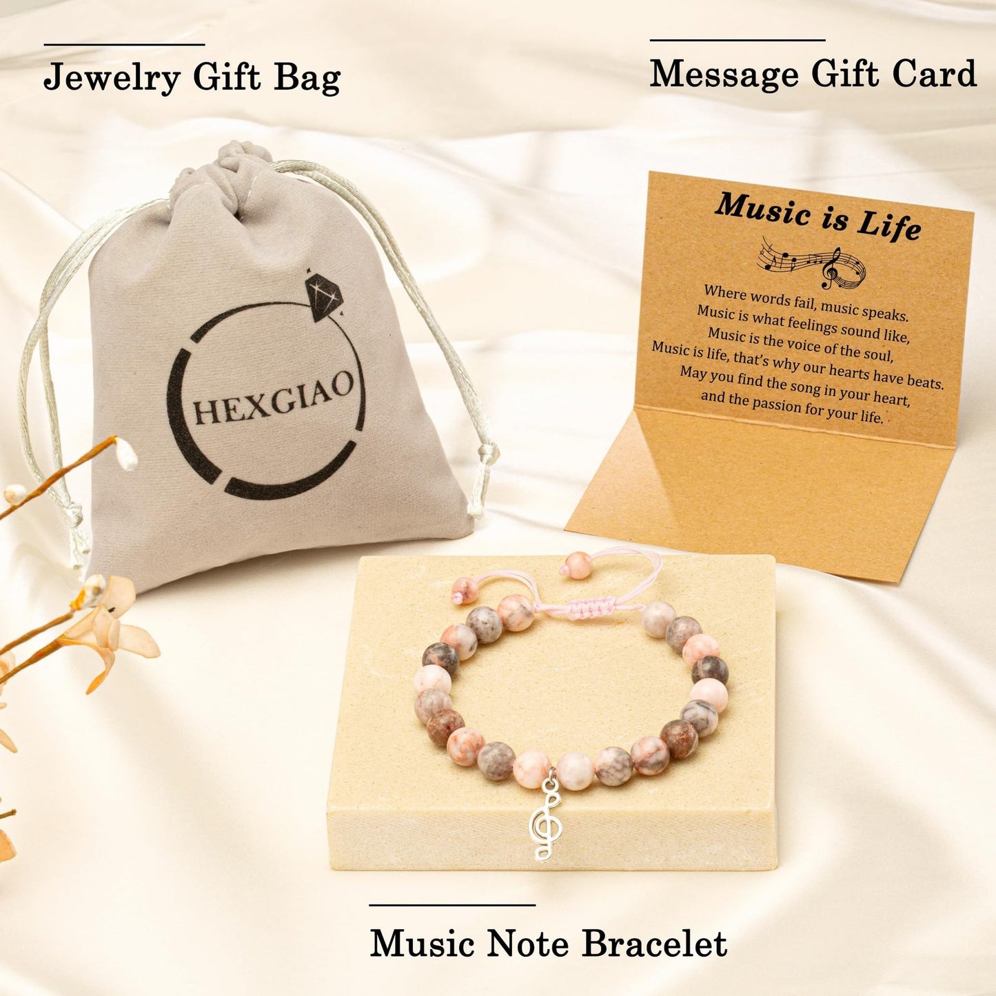 Minimalist Geometric Crystal Bracelet with Music Note Charm Unisex Handmade Jewelry