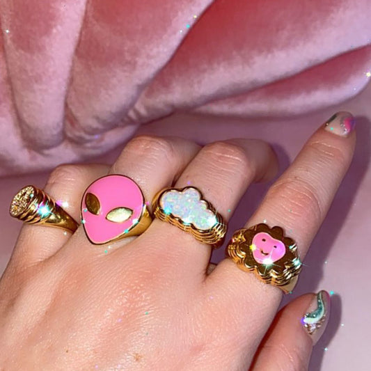 Sweet and Cool Style Geometric Cloud-Shaped Enamel Ring for Women in Alloy with Plated Finish