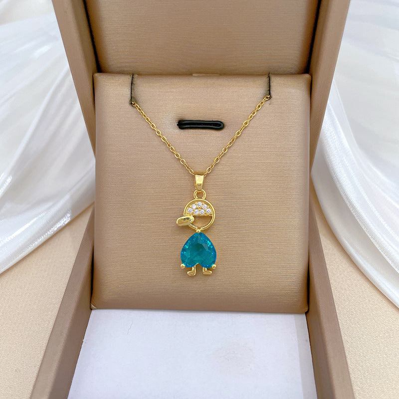 Collar minimalista de acero de titanio con forma de corazón con colgante de cobre e incrustaciones de diamantes de imitación para mujeres y hombres