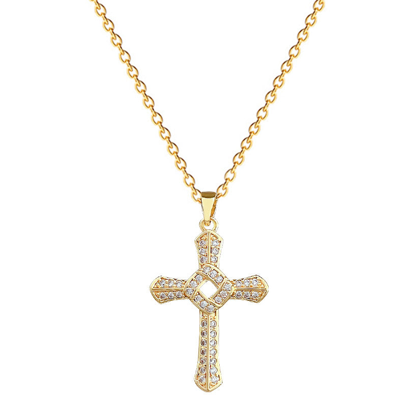 Sweet Rotating Cross Rhinestone Titanium Steel Necklace Unisex Cable Chain
