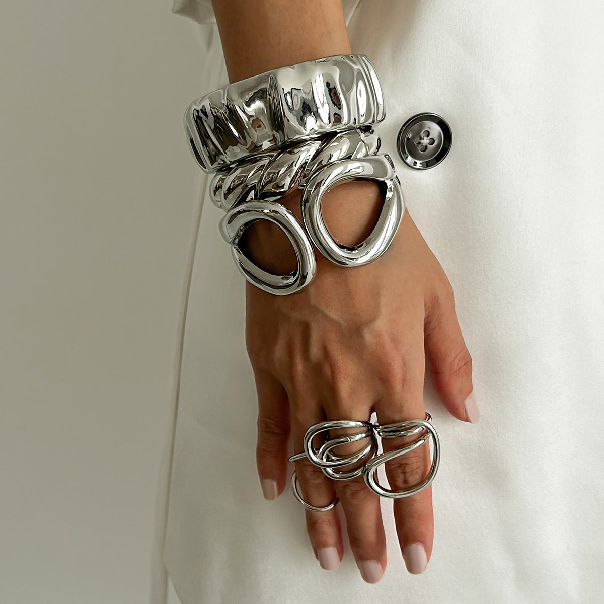 Streetwear Geometric Zinc Alloy Plated Irregular Spring Bracelet Set