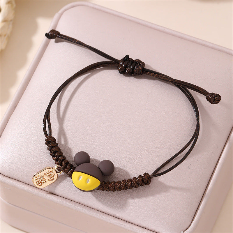 Minimalist Cute Ceramic Kitten Bracelet for Women and Girls with Handmade Woven Red Cord and Star Shape Design