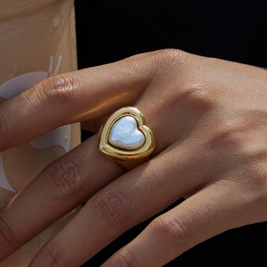 Anello da Donna in Acciaio Inossidabile con Cuore Geometrico Moda, Placcato Oro 18K