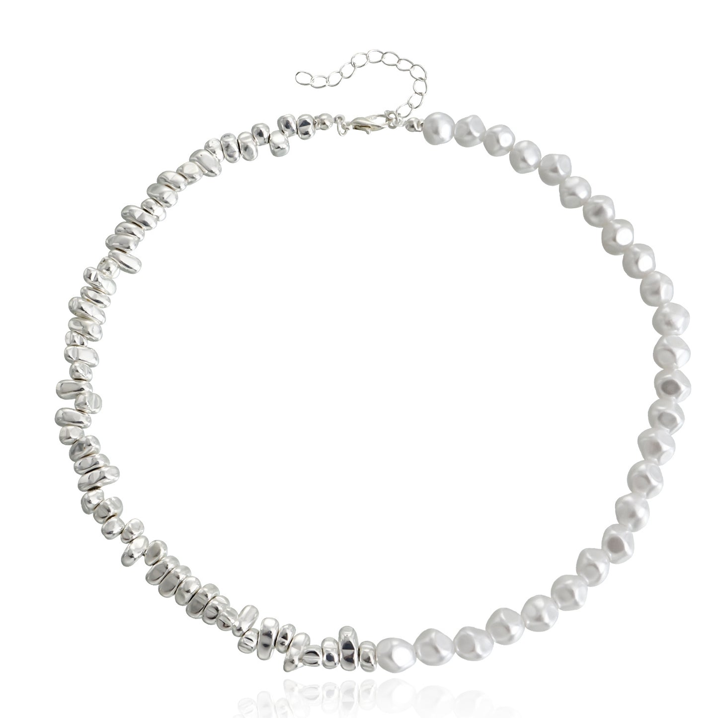 Geometric Asymmetrical Pearl Necklace with Alloy Base and Electroplated Finish for Women