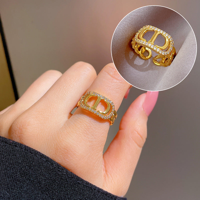 Minimalist Sweet Geometric Round Brass Plated Rhinestone Ring for Women and Men