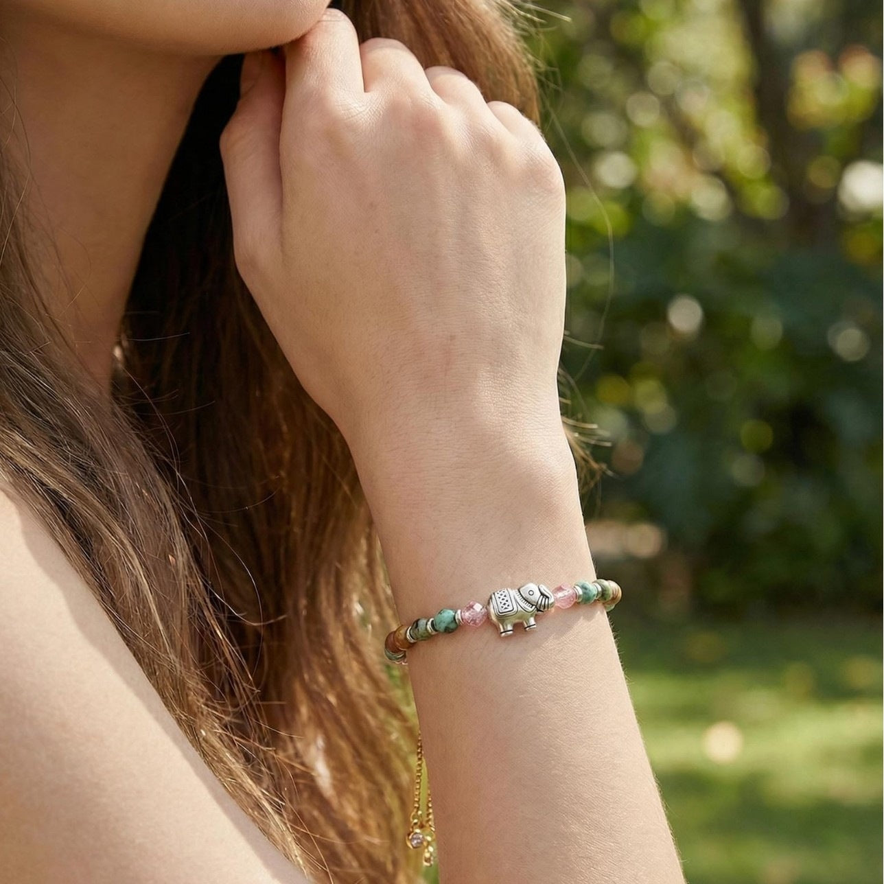 Fashion Business Stainless Steel Adjustable Bracelet with Turquoise Elephant and Letter Charms Unisex