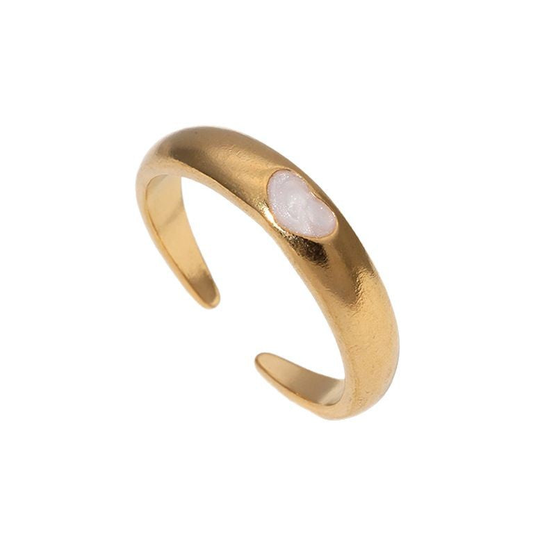 Minimalist Vintage Heart-Shaped Stainless Steel Open Ring with Gold Plating for Women