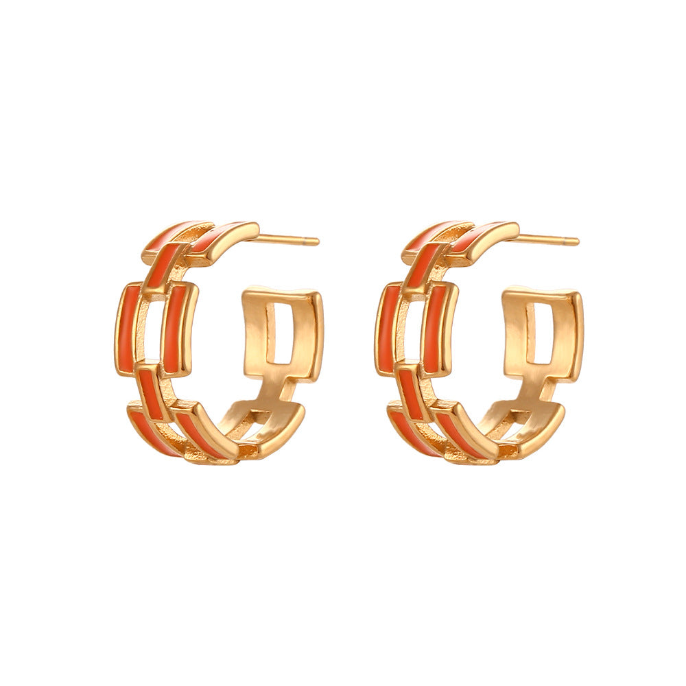 Orecchini da donna smaltati geometrici vintage minimalisti con traforo in acciaio inossidabile placcato oro 18K